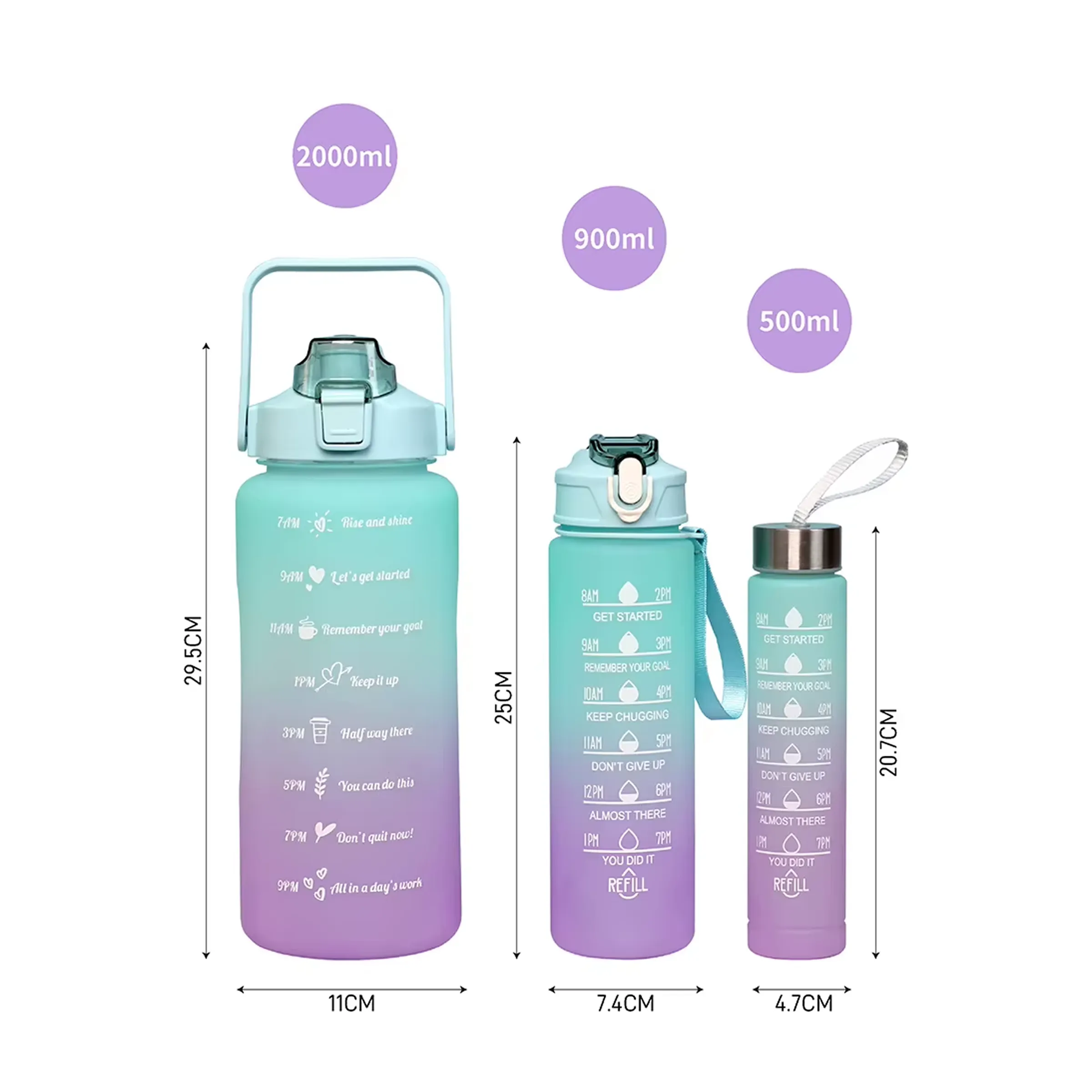 3 PCS Transparent Motivational Water Bottles